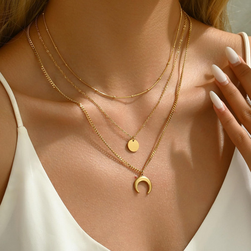 Collares Con Colgante De Moneda De Luna Creciente En Capas C