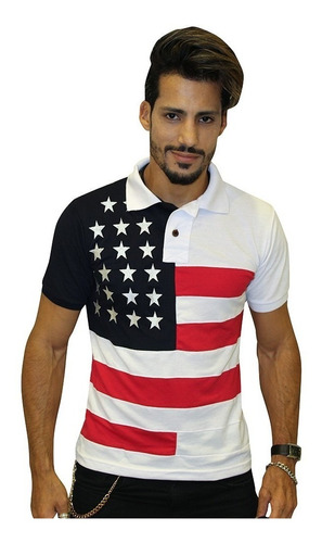 Camisa Poló Bandeira  Estados Unidos Da América