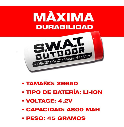 Imagen 3 de 10 de Pack X 5 Bateria Pila Recargable Swat 26650 4800mah 4.2 V