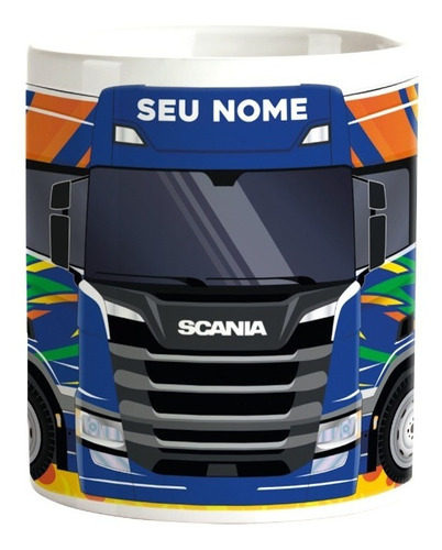 Caneca Caminhão Azul Scania Personalizada Nome Xícara Café  
