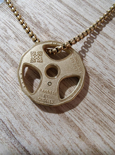 Collar Con Dije De Pesas Mancuernas Acero Inoxidable Color Dorado Disco