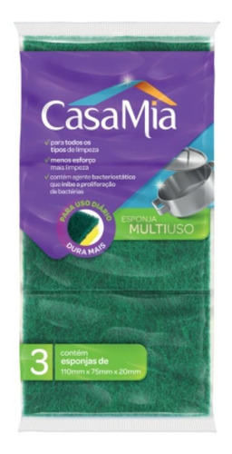 Esponja CasaMia Kit Com 3 Esponjas de limpeza diaria verde 3 u pacote x 3