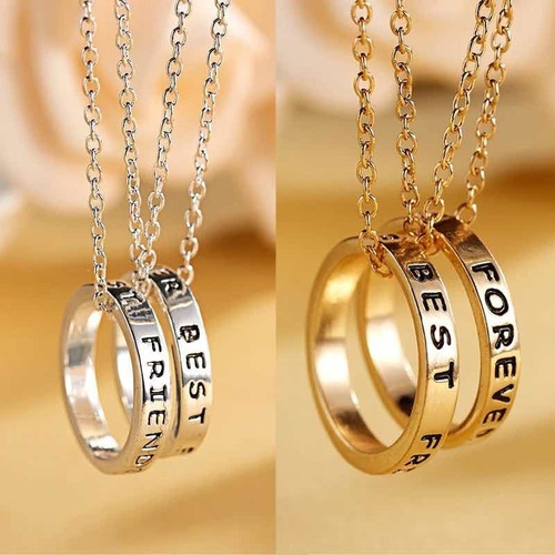 Set 2 Collares Con Dije Anillo Bff Amigos Por Siempre Color Dorado