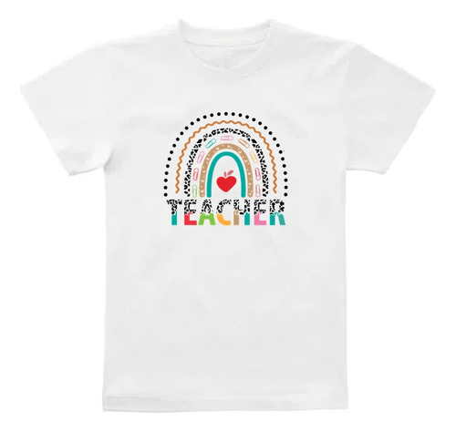 Playera Teacher Arcoiris Corte Recto Blanca Plc