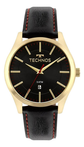 Relógio Technos Masculino Dourado Couro Preto 2115mmitdys/4p