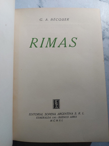 Antiguo Libro Rimas. G. A. Bécquer. Edición De Lujo. Ian 118