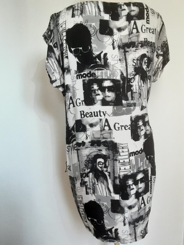 Imagen 4 de 10 de Vestido Estampado Periódico, Cerrado Manga Corta, Talla S