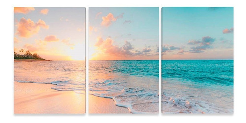 Quadro Decorativo 150x75 Cm Praia Paisagem Por Do Sol