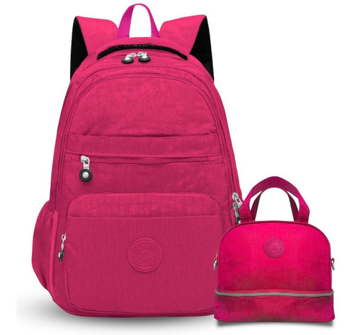 Kit Bolsa Lancheira Transversal Feminina E Mochila Presente Cor Rosa Pink