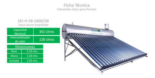 Calentador Solar Alta Presión Sunnergy 301l Acero Inox +6p