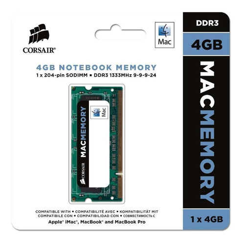 Imagen 3 de 3 de Memoria RAM Apple SODIMM color verde 4GB 1 Corsair CMSA4GX3M1A1333C9