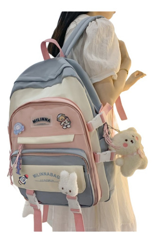 Mochila Impermeable Kawaii Hidrófugo Colegio Nylon Niña 