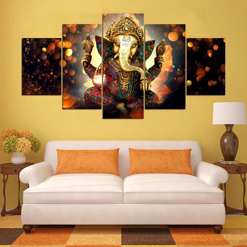 Quadro Elefante Ganesha Moderno 5 Peças Mosaico Mdf6mm