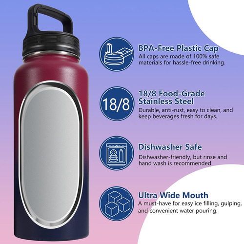 Botellas De Agua De 32 Oz Funda, Termo De Metal Pajita,...
