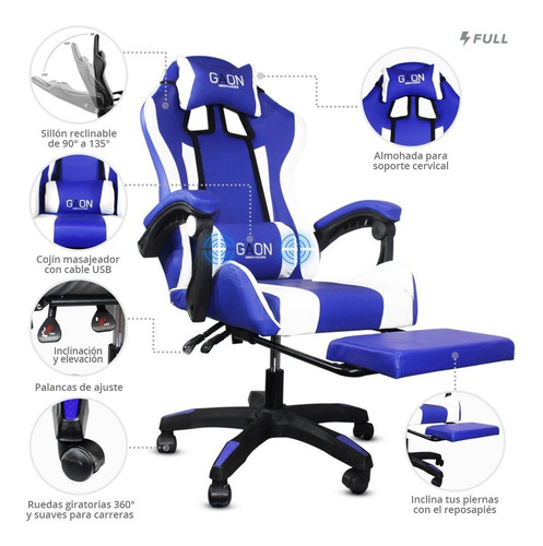 Imagen 2 de 10 de Silla Gamer Con Kit Profesional Ergonómica Y Con Masajeador