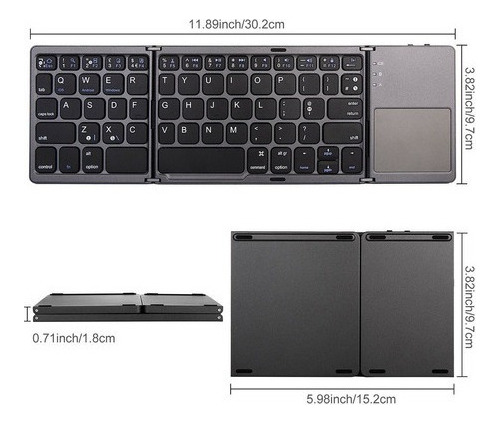 Mini Teclado Inalámbrico Plegable Bluetooth Touchpad.