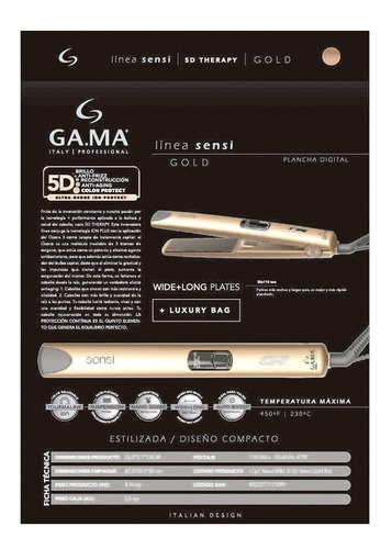 Imagen 5 de 5 de Plancha Alaciadora Gama Sensi Cp1 Nova W&l 5d Gold