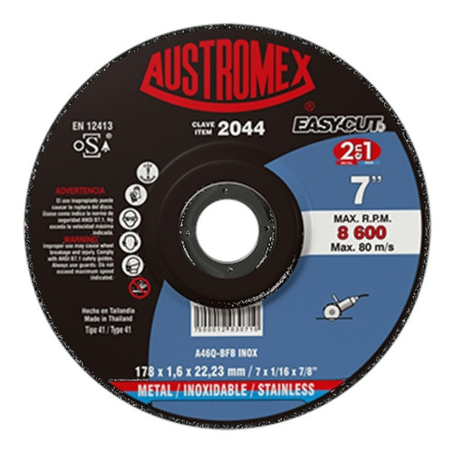 Disco Abrasivo Corte 2044 Austromex 7'' Grano 46 Metal Inox