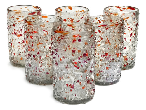 Set 6 Vasos Artesanal Para Agua Granizado Cristal Y De Color