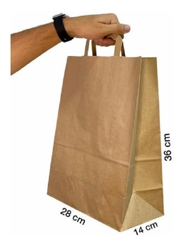 Bolsa De Papel Kraft 6kg Fondo Cuadrado Con Asa Delivery