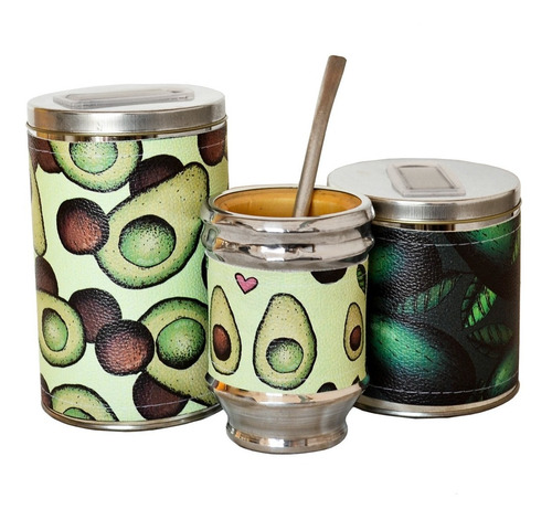 Imagen 4 de 7 de Kit Matero Neceser Palta Diseño Yerba Azucar Mate Madera