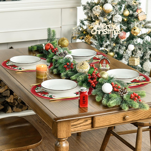 4 Manteles Individuales Redondo Decorar Mesa Navidad Flor