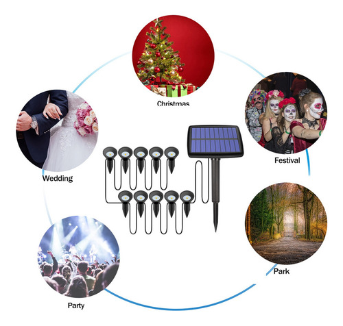 Paquete De 10 Luces De Estaca Solar Para Exteriores, Decorac