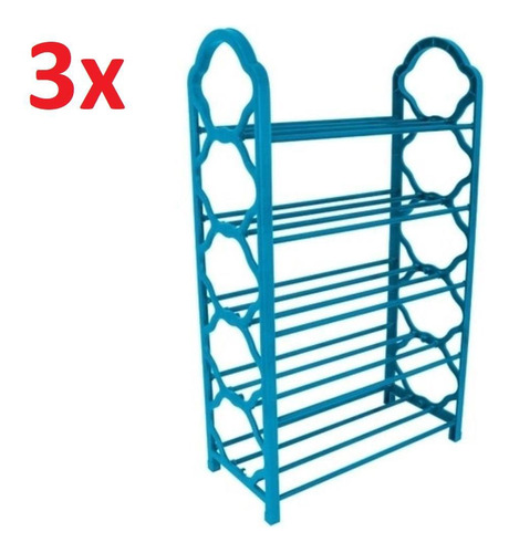 Estante Multiuso Vertical Kit 3 Sapateira Azul Portátil Leve