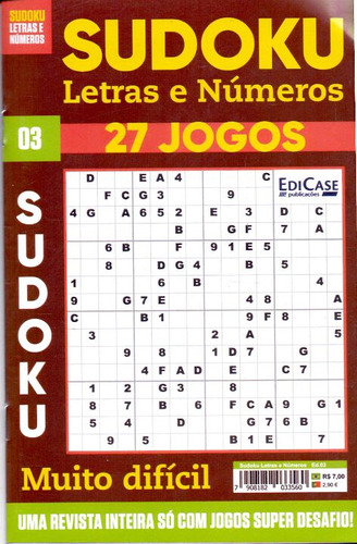 Libro Sudoku Letras E Numeros Muito Dificil Vol 03 De Divers