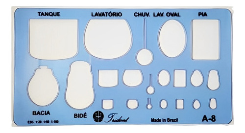 Gabarito Arquitetura  Sanitários A-8 14,5x7,5cm Cor Azul