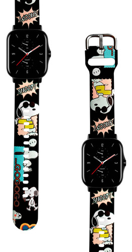 Correa Compatible Con Amazfit Gts 2 Snoopy Cool Negro