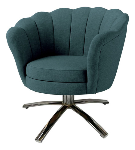 Kit Duas Poltronas Pétalas Flor Giratória Cromada Linho Cor 10-verde Desenho Do Tecido Liso