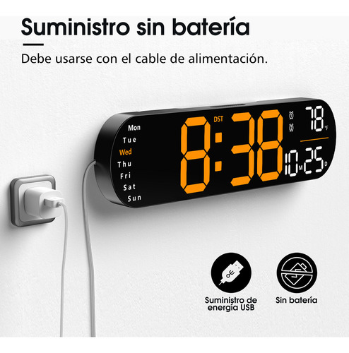 Reloj Digital De Pared Led 13 Pulgadas Con Control Remoto