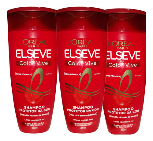  Kit 3x Shampoo Elseve Color-vive Loreal Paris 200ml Pintados