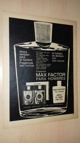 P185 Clipping Publicidad Perfume Hombres Max Factor Año 1967
