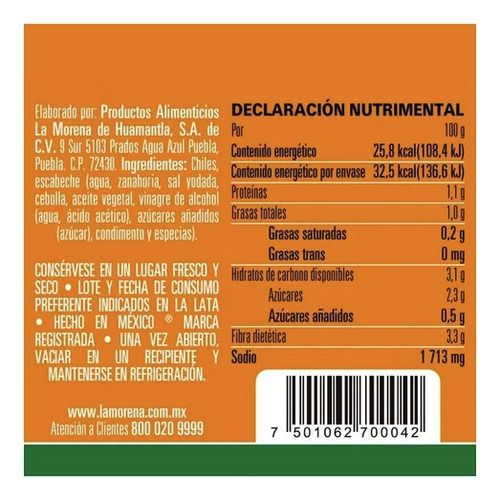 Chiles Jalapeños Enteros La Morena En Escabeche 210 Gr