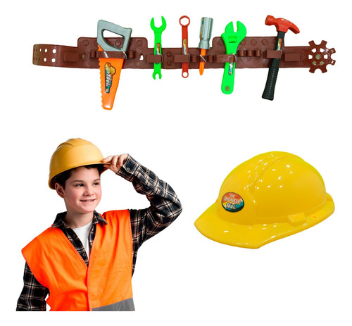 Kit Constructor Con Casco + Cinturon +herramientas Juguete  