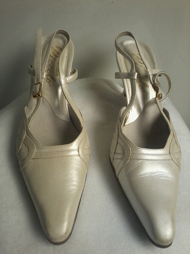 Zapatos Cuero Auténtico Marca Piccolo 37 Blanco Perlado