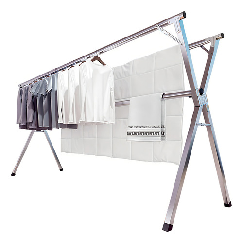 Jauree Perchero De Secado De Ropa, 2.4 M, De Acero Inoxidable, Ajustable Y Plegable, Ahorra Espacio, Para Interiores Y Exteriores, Con Ganchos Resistentes Al Viento