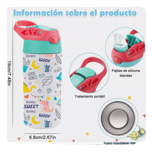 Termos Infantil Animales Acero Inoxidable Doble Capa 320 Ml Celeste