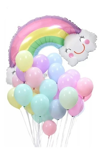 Set Globos Arcoiris Y Globos De Latex Pastel Fiestas 