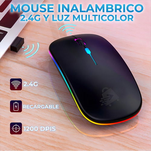 Ratón Inalámbrico Recargable Rgb Color 2.4g Mouse Silencioso