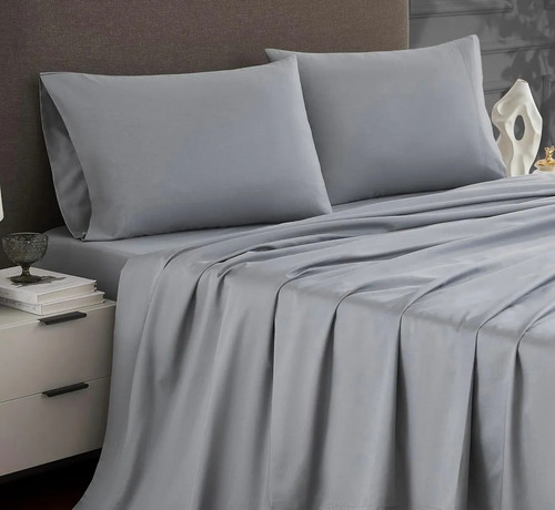 Juego De Sábanas Queen Linea Blancaok Hotelera Onix 600 Hls Gris Oscuro Liso