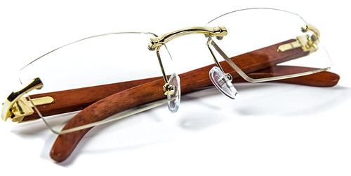 Street Knitted Rimless Wood Vintage Retro Gold Frame Clear