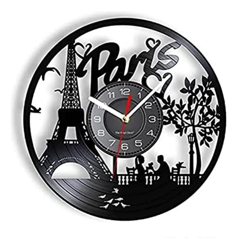 Reloj De Pared Parisino Con Números Romanos Y Disco De Vinil
