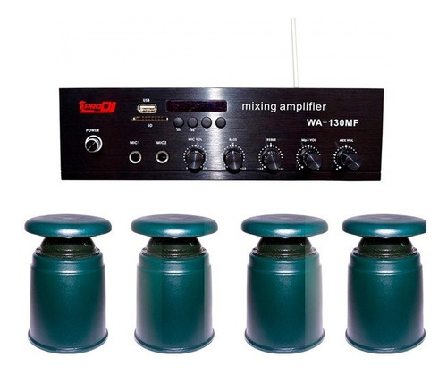 Sonido Ambiental Amplificador + 4 Parlantes Intemperie