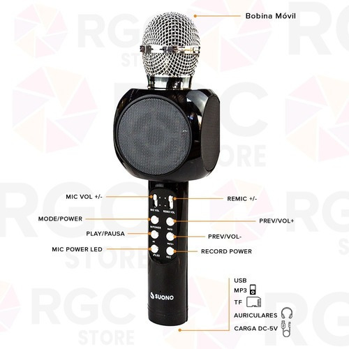 Imagen 3 de 6 de Microfono Karaoke Bluetooth Parlante Efectos Usb Recargable Portatil Potente Fiestas Cumpleaños