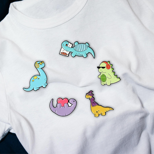 De 6 Alfileres De Esmalte De Dinosaurio Insignias Coloridas