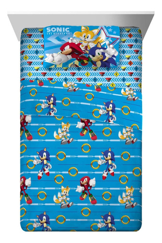 Sonic Kids Full Sheet Set, Gaming Bedding, 4 Pzs Color Blanco Diseño De La Tela Animation