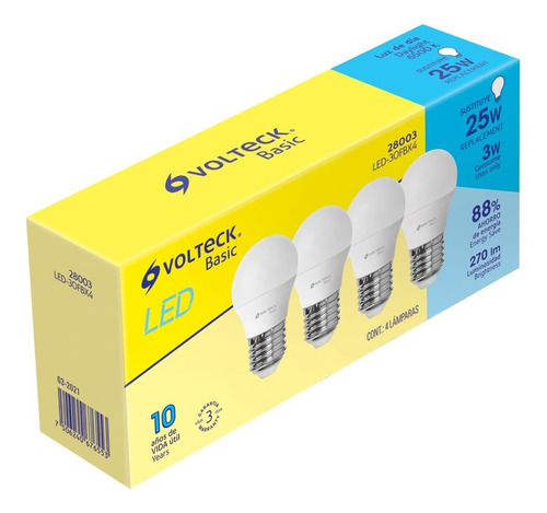 Pack De 4 Lamparas De Led G45 3 W Luz De Dia Ahorradores